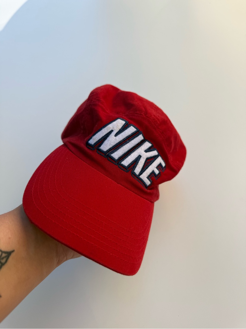 Nike Red 5 panel cap with White Embroidered Logo